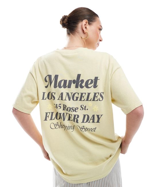 Pull&Bear Yellow Oversized Boxy Print Tee