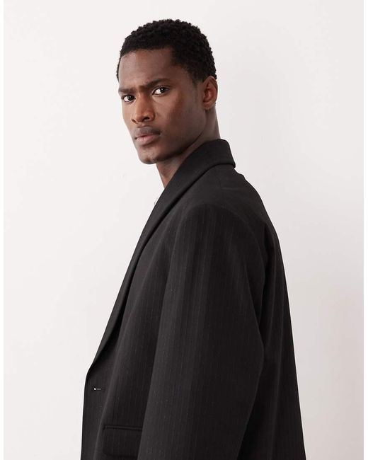 ASOS Black Tonal Metallic Striped Boxy Shawl Lapel Suit Jacket for men