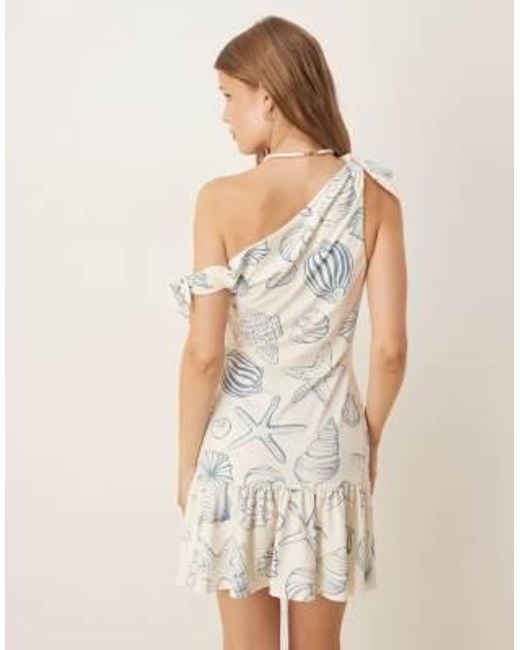 ASOS Natural Fallen Knot Shoulder Dropped Waist Mini Dress