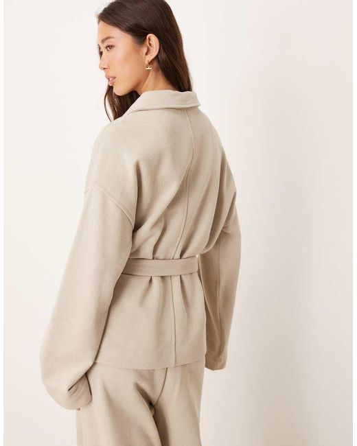 ASOS Natural Co-ord Tie Front Long Sleeve Twill Sweat With Buttons
