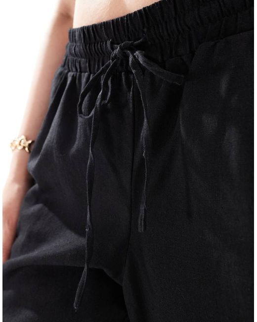 Vero Moda Black Linen Blend Tapered Trousers