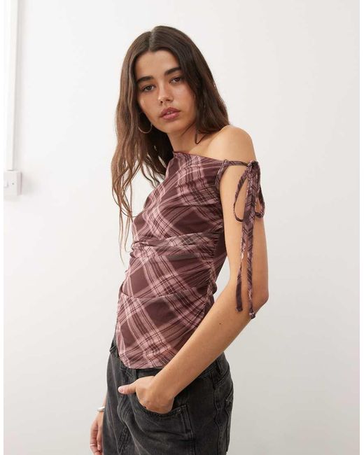 Reclaimed Vintage Pink Off Shoulder Top With Tie