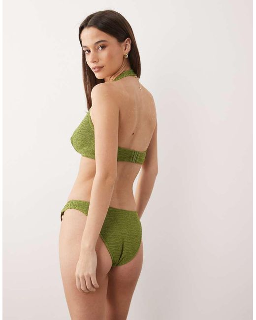 ASOS Green Oceana Ibiza High Leg Cheeky Bikini Bottom With Molten Hardware Detail