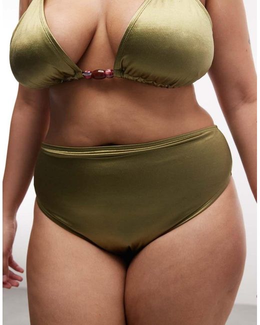 ASOS Green Asos Design Curve Keira High Shine High Leg High Waist Bikini Bottom