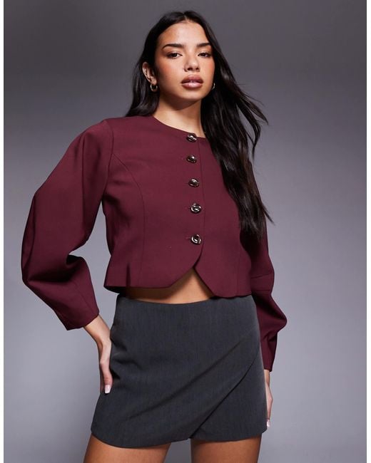 River Island Purple Banana Sleeve Collarless Jacket