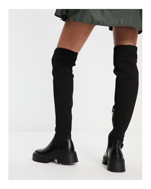 SIMMI Black Simmi London Wide Fit Reign Knitted Over The Knee Second Skin Boots