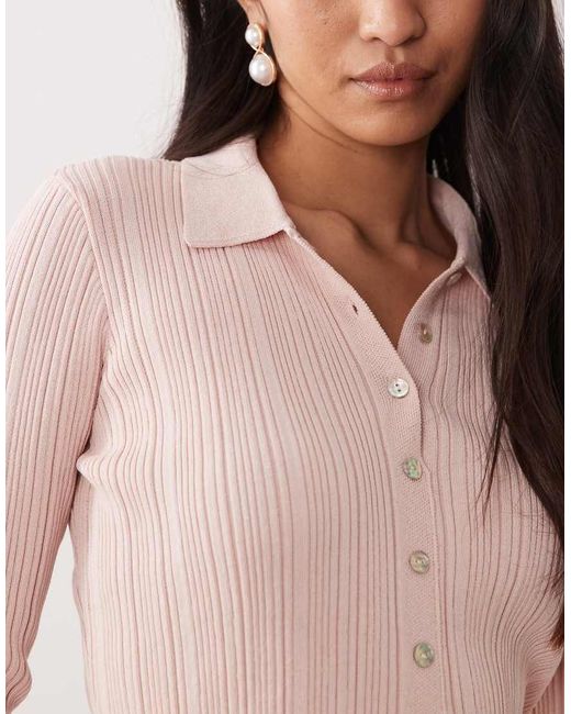 Pretty Lavish Pink Button Down Long Sleeve Ribbed Top