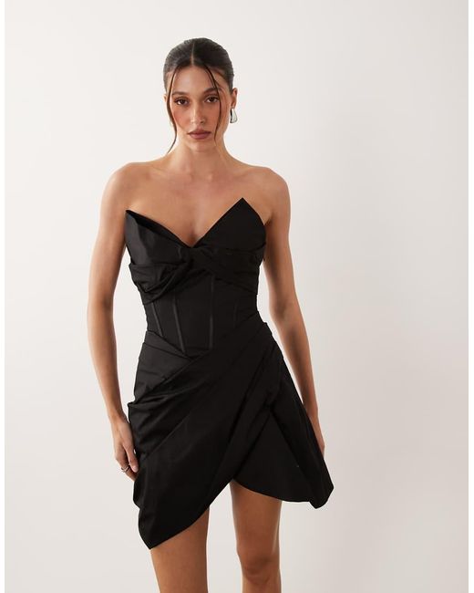 ASOS Black Bandeau Bow Detail Corset Structured Mini Dress