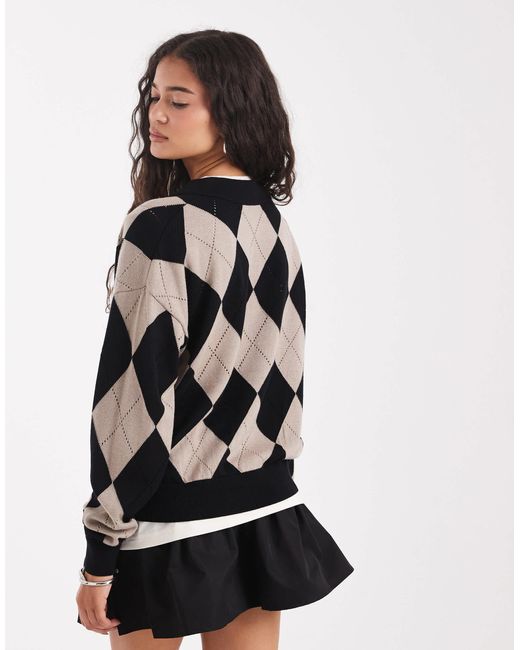 Fred Perry Black Argyle Pointelle Cardigan