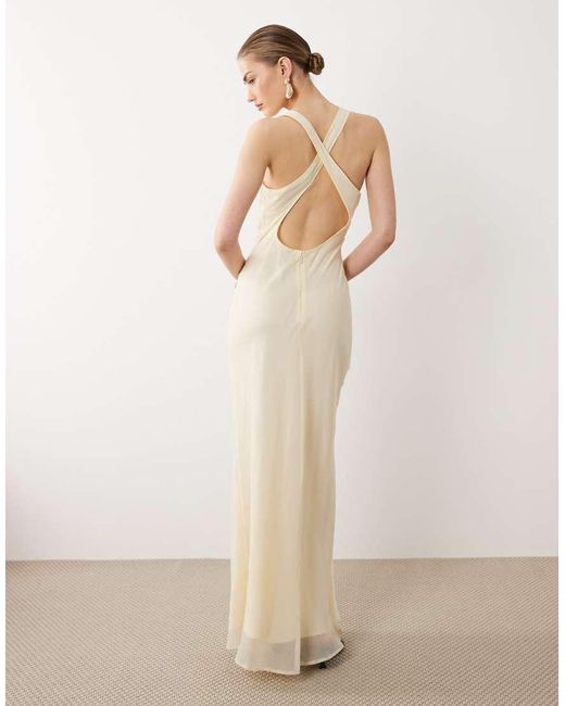 ASOS Natural Scoop Neck Maxi Slip Dress With Contrast Trim