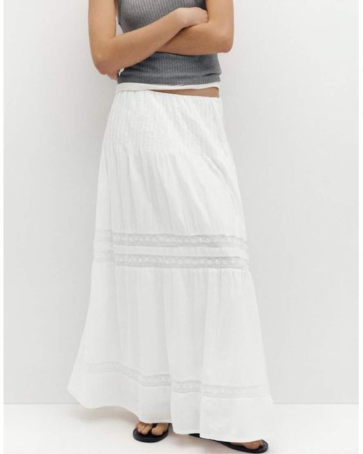 Pull&Bear White Long Lace Panel Skirt