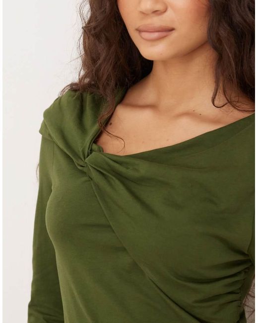 ASOS Green Circular Design Collection Twist Neck Detail Long Sleeve Tee