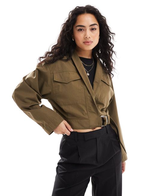 & Other Stories Brown Shawl Collar Jacket With Tab Waist Detail And Elasticated Back Waist