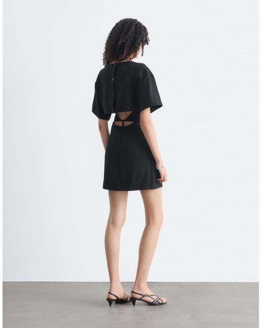& Other Stories Black Boat Neck Structured Mini Dress With Open Back Detail