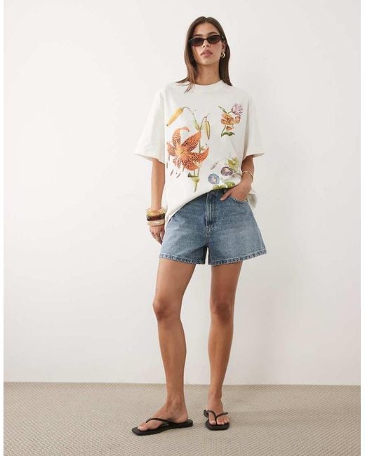 ASOS Blue Oversized T-Shirt With Vintage Flower Graphic