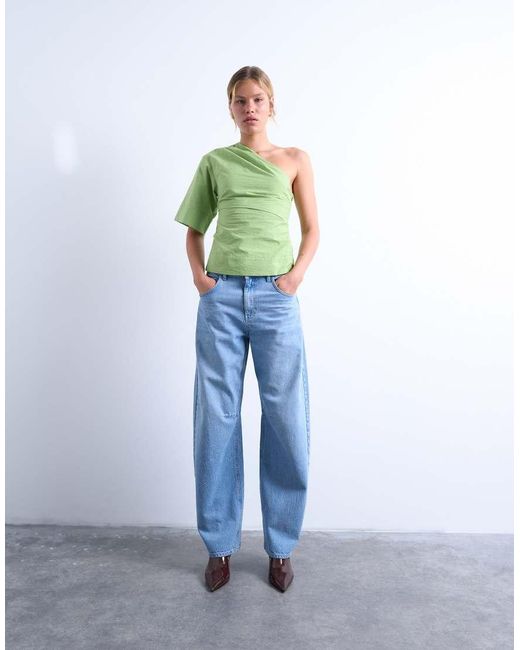 TOPSHOP Green Off Shoulder Drape Neck