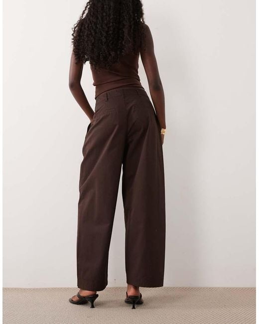 Nobody's Child Brown Artie Twill Pleat Barrel Leg Cropped Trousers