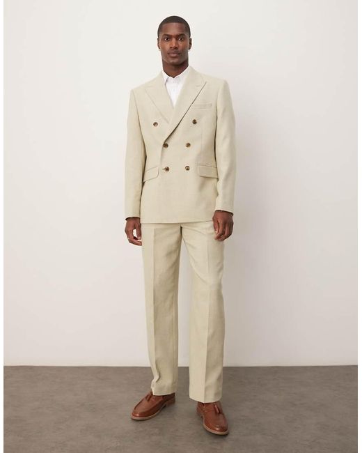 ASOS Natural Wool Blend Double Breasted Regular Suit Jacket for men