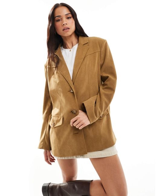 Stradivarius Natural – str – blazer aus wildleder