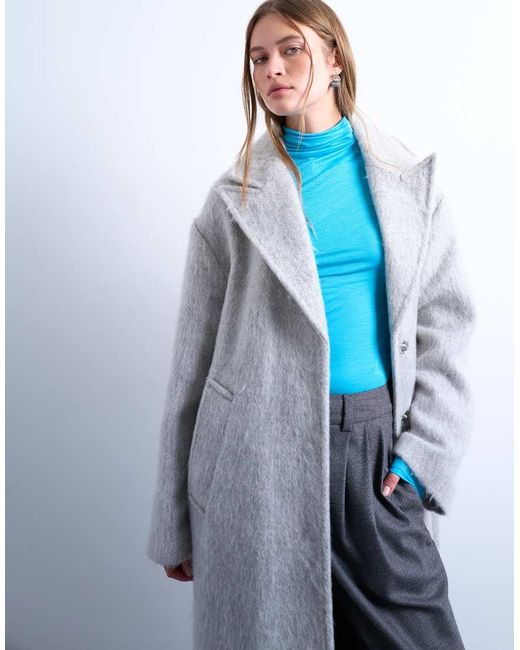 TOPSHOP White Brushed Unlined Dropped Shoulder Clean Chuck On Coat With Wool