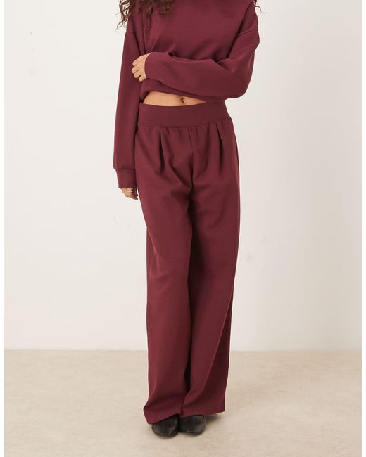ASOS Red Interlock Wide Leg Sweatpants With Wide Waistband Detail