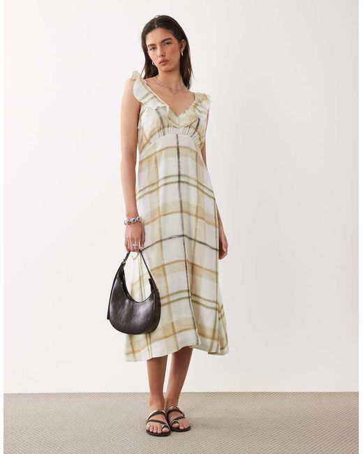 Barbour White Gianna Tartan Overlayed Ruffle Maxi Dress