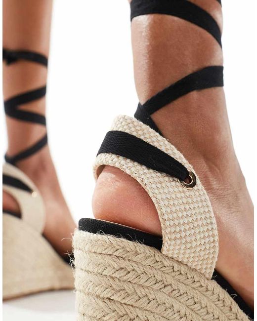 Truffle Collection Wide Fit Jute Wedge Strappy Espadrille in Black | Lyst UK