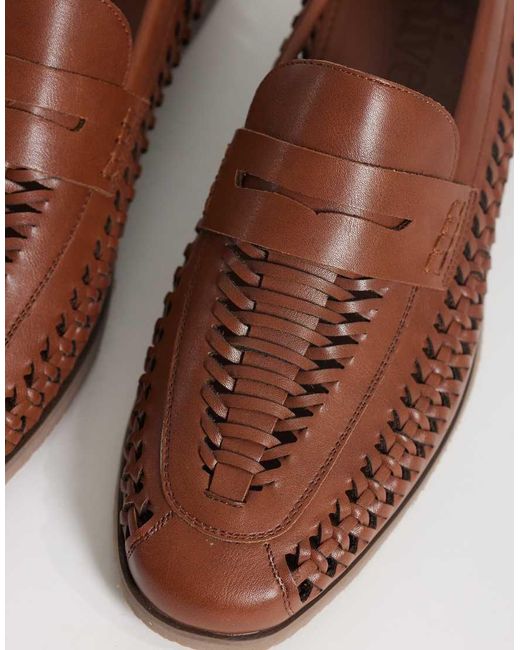 River Island Brown Weave Detail Loafers for men