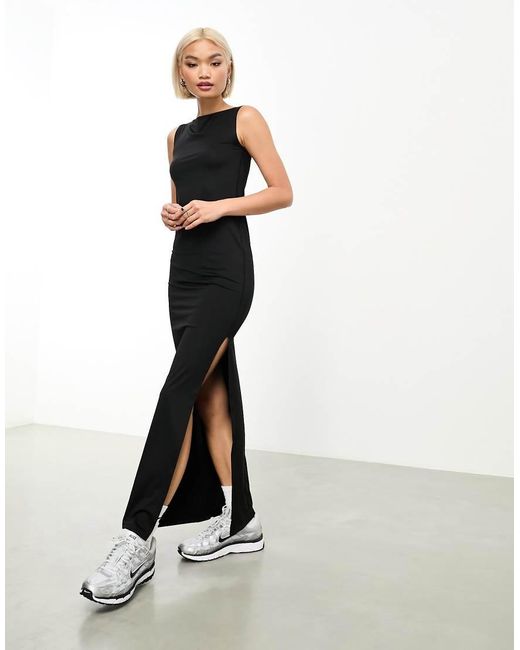 Weekday White Annie Boatneck Maxi Dress With Side Split