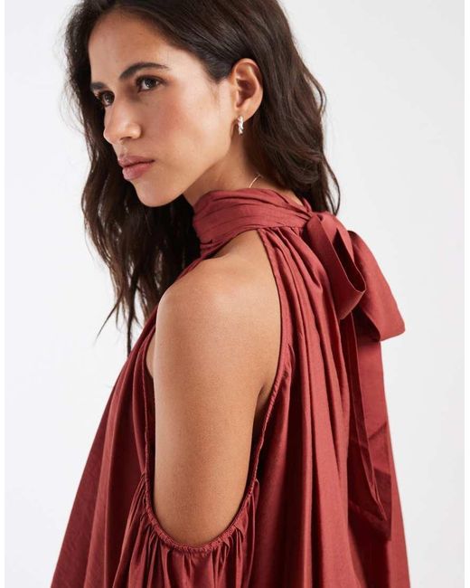 ASOS Red Halterneck Cold Shoulder Volume Blouse