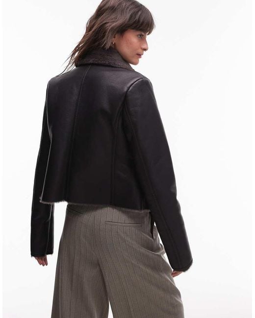 Giacca Stile Aviatore Effetto Montone Nera di Mango in Black