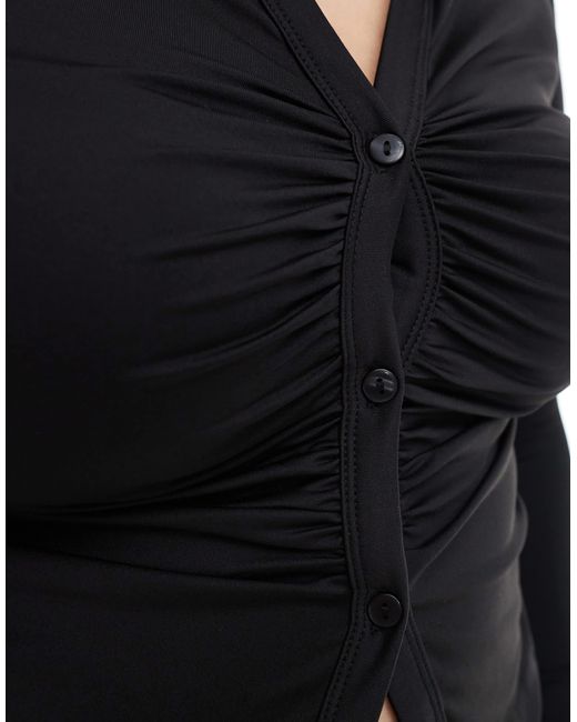 ASOS Black Asos Design Curve Slinky Ruched Fitted Shirt