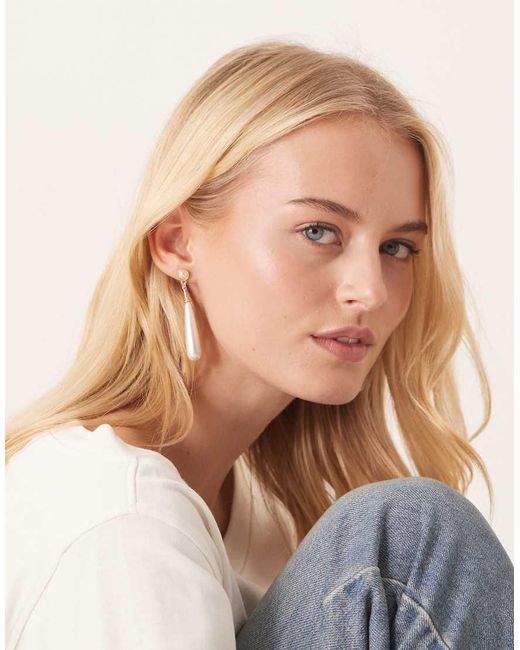 True Decadence Blue Long Pearl Drop Earrings