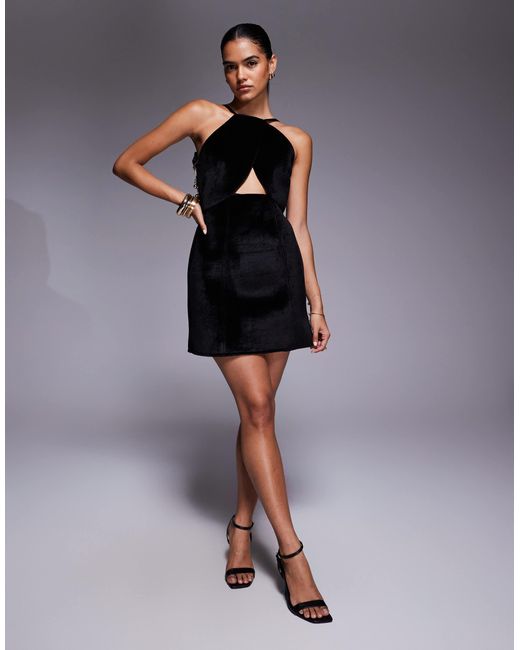 ASOS Blue Velvet Structured Mini Dress With Cutwork Embellishment