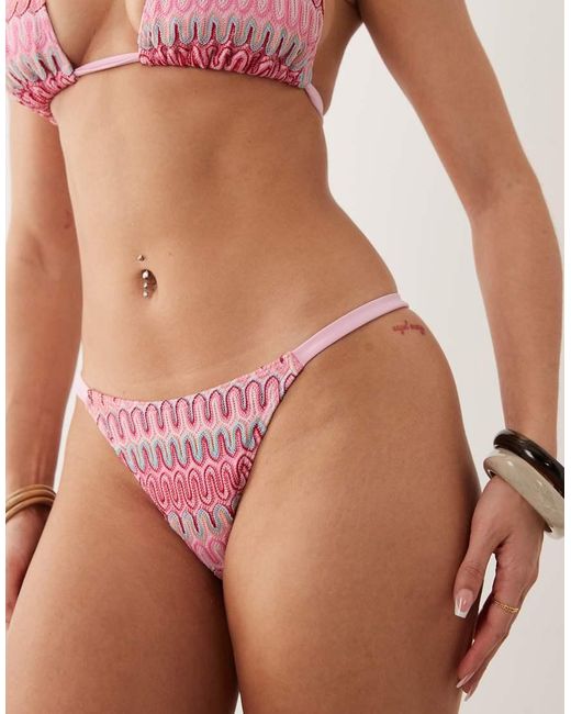 Peek & Beau Pink Chevron Knit High Leg Bikini Bottom