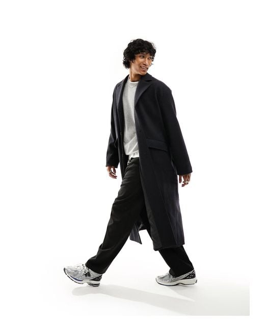 Weekday Black Armond Oversized Wool Blend Maxi Coat for men