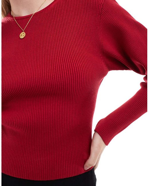 & Other Stories Red Knitted Fitted Sweater With Sculptural Sleeves