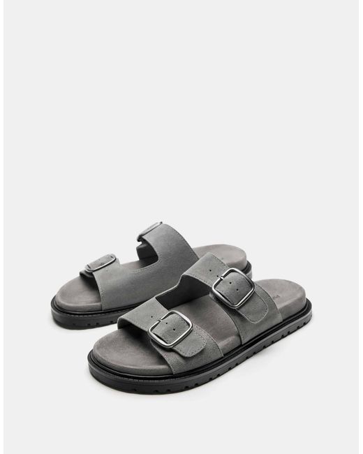 Pull&Bear – flache ledersandalen in White für Herren