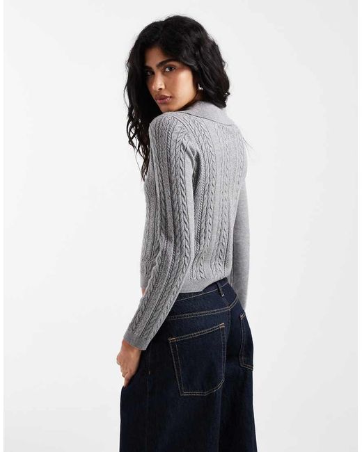 Threadbare Gray Cable Knit Cardigan With Collar