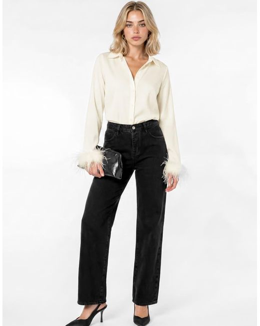 Lovedrobe White Feather Cuff Satin Shirt