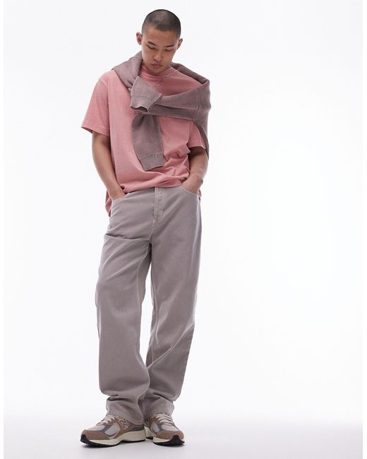 Topman Gray Cotton Twill Loose Trousers for men