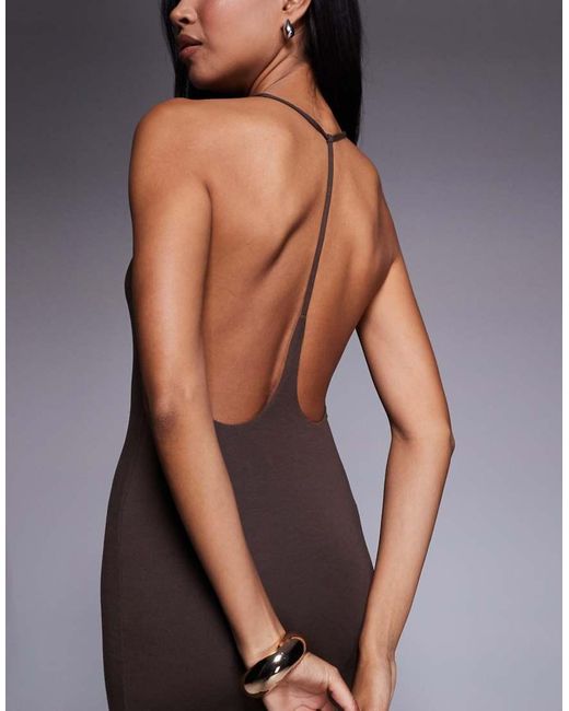 Oh Polly Purple Plunge Halter Neck Maxi Dress