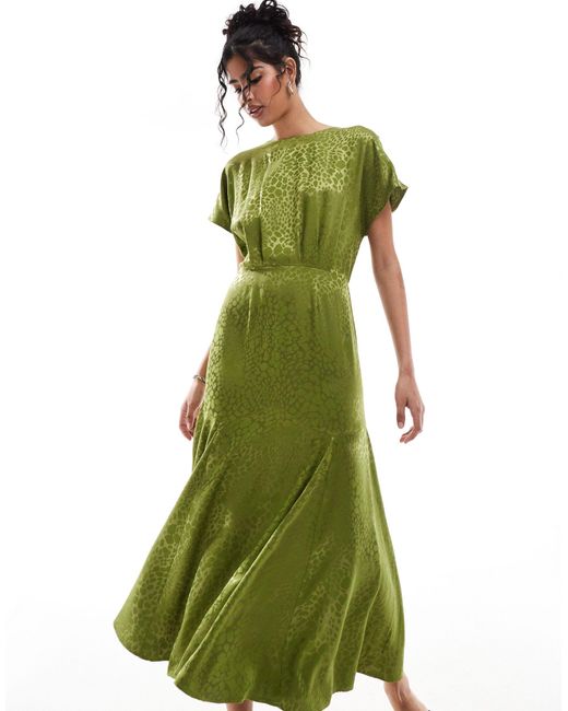 Never Fully Dressed Green Cap Sleeve Satin Jacquard Midaxi Dress
