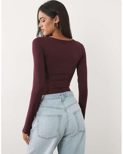 Miss Selfridge Red Soft Touch Boat Neck Bodysuit