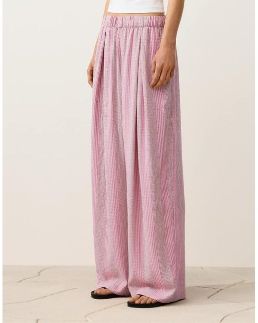 Oysho Pink Straight-Leg Striped Trousers
