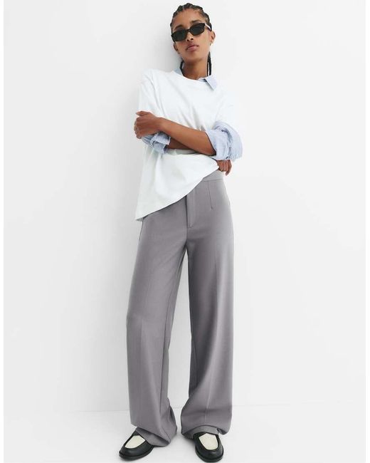Pull&Bear White High Waist Smart Trousers
