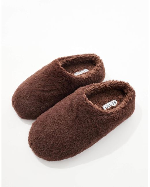 SEQWL Brown Fluffy Mule Slippers