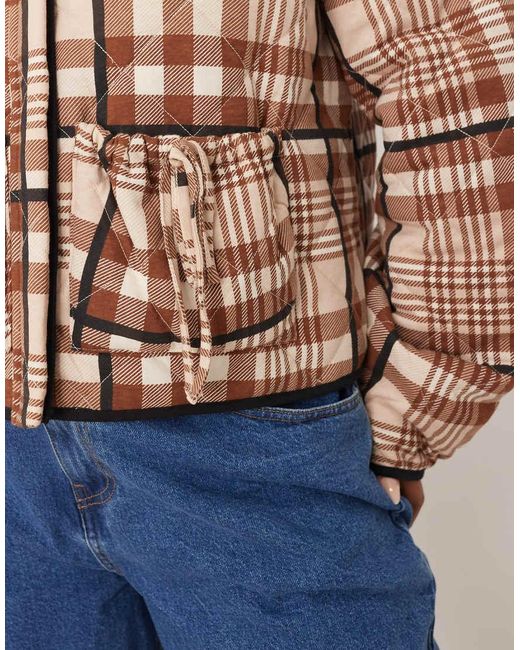 ASOS Brown Asos Design Curve Quilted Jacket With Bow Pocket Detail