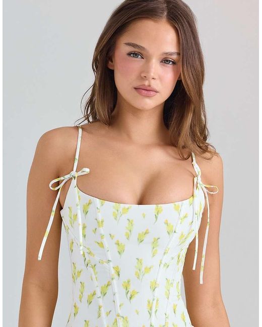 House Of Cb White Yvette Lemon Floral Print Georgette Midi Dress