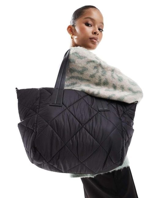 Bershka Gray Quilted Maxi Tote Bag